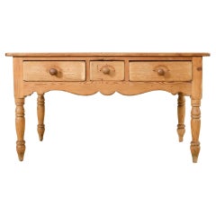 Antique Country English Farmhouse Pine Three Drawer Console Table