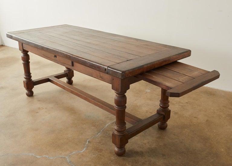 Country English Farmhouse Trestle Style Oak Dining Table For Sale 8