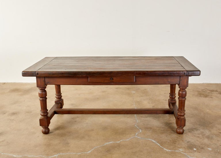Country English Farmhouse Trestle Style Oak Dining Table In Good Condition For Sale In Rio Vista, CA