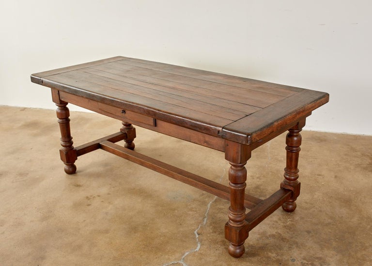 20th Century Country English Farmhouse Trestle Style Oak Dining Table For Sale