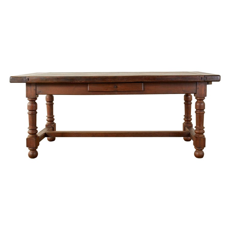 Country English Farmhouse Trestle Style Oak Dining Table For Sale