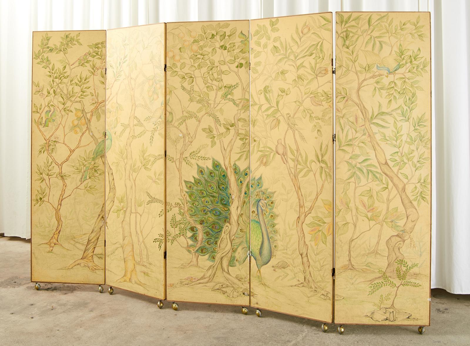 Country English Five Panel Painted Screen Equestrian Landscape 15