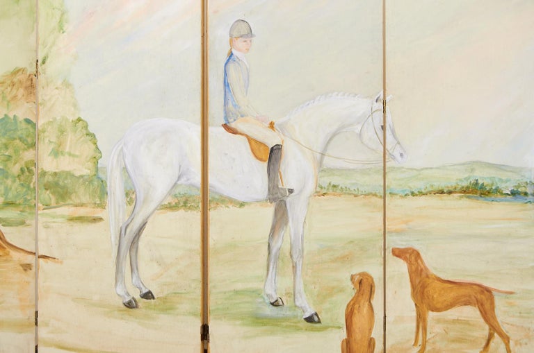Country English Five Panel Painted Screen Equestrian Landscape For Sale 3