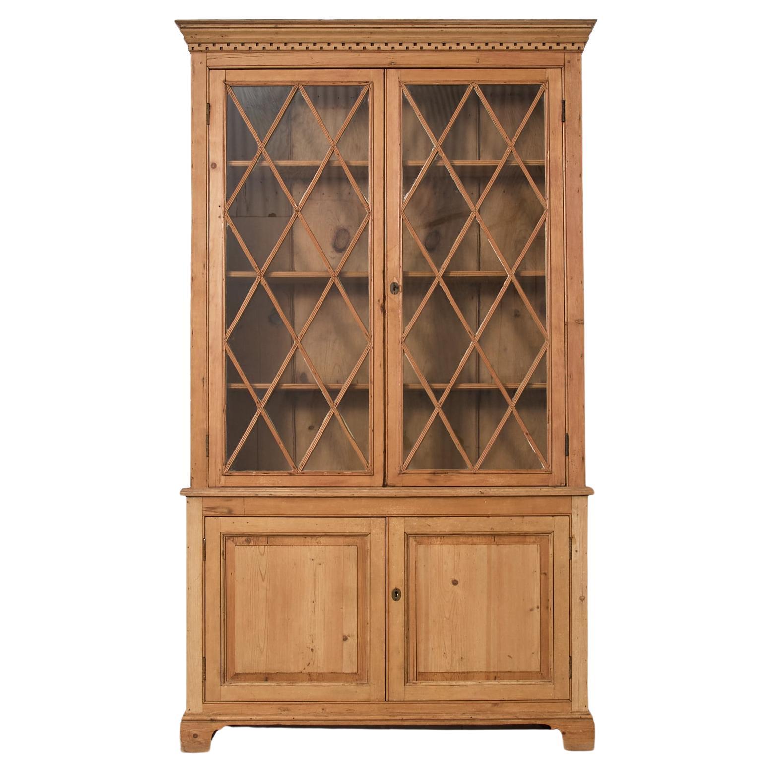 Country English Georgian Style Pine Glazed Bookcase or Cupboard  For Sale