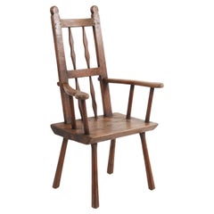 Country English Oak Rustic High Back Armchair, 1900s
