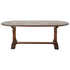 Table de salle à manger à tréteaux ovale en chêne rustique anglais