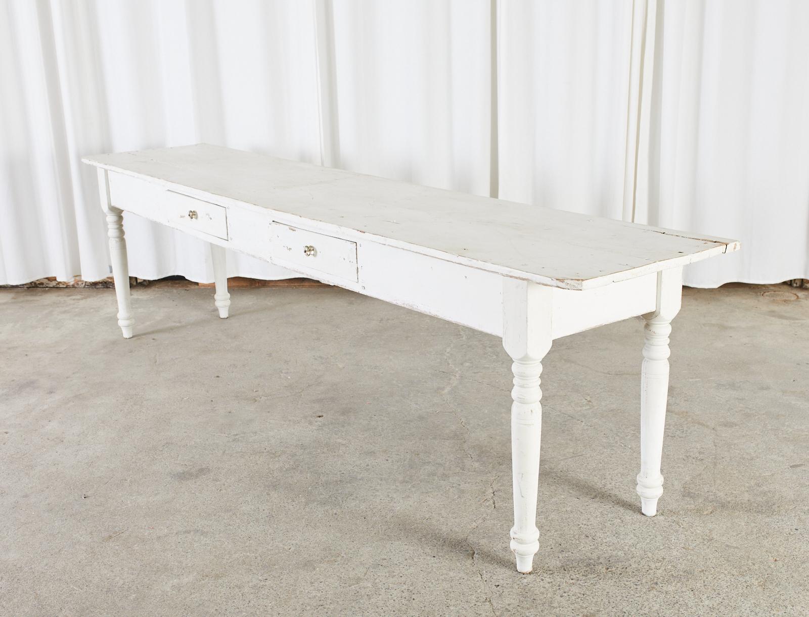 Country English Painted Pine Farmhouse Harvest Table or Console For Sale 13