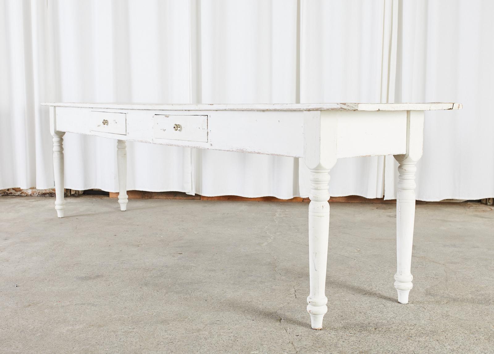 Country English Painted Pine Farmhouse Harvest Table or Console In Distressed Condition In Rio Vista, CA