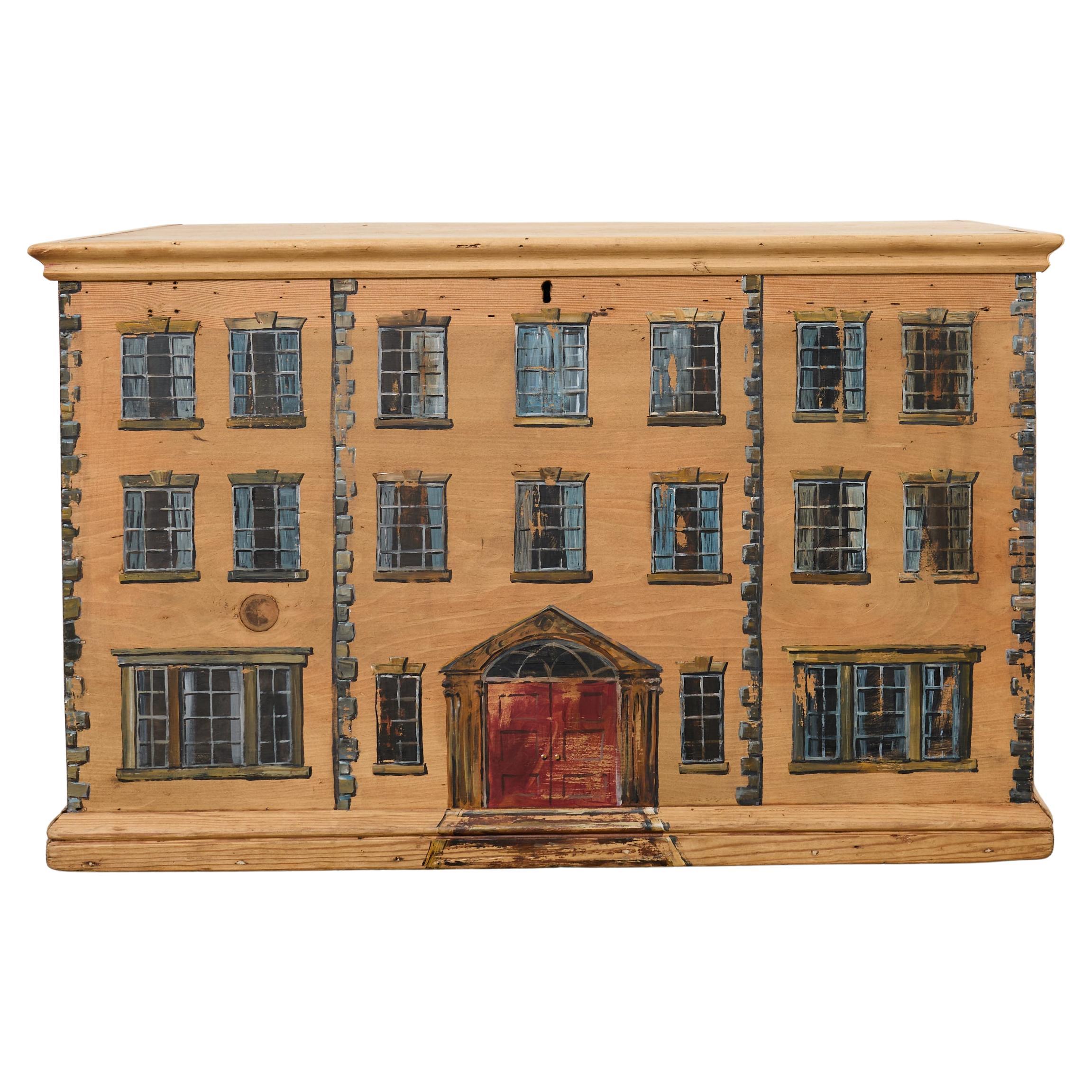 Country English Painted Pine Trunk with Georgian House Facade