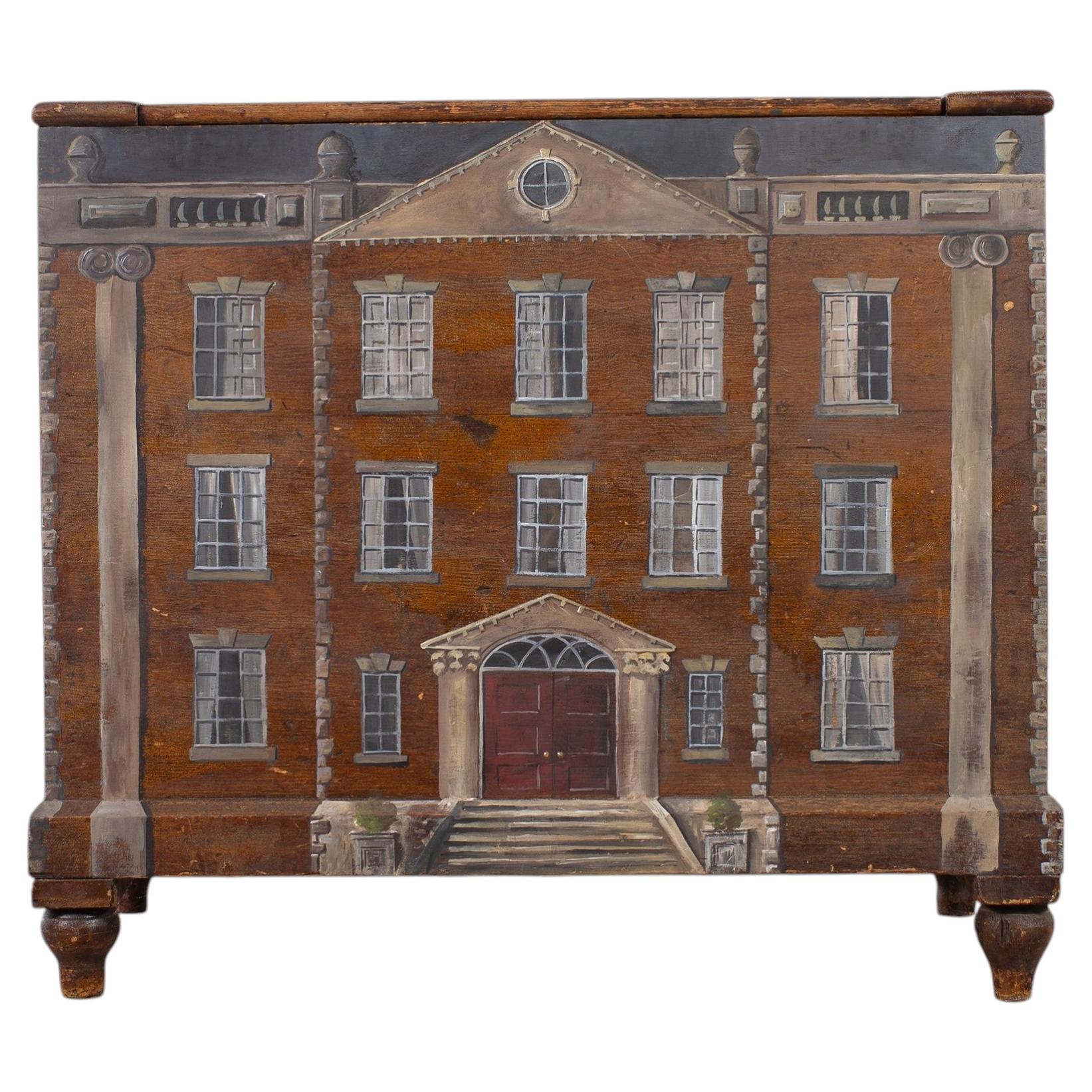 Country English Painted Pine Trunk with Georgian House Facade For Sale