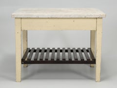 Country English Pastry Shop Potential Kitchen Island, Marble Top All Original