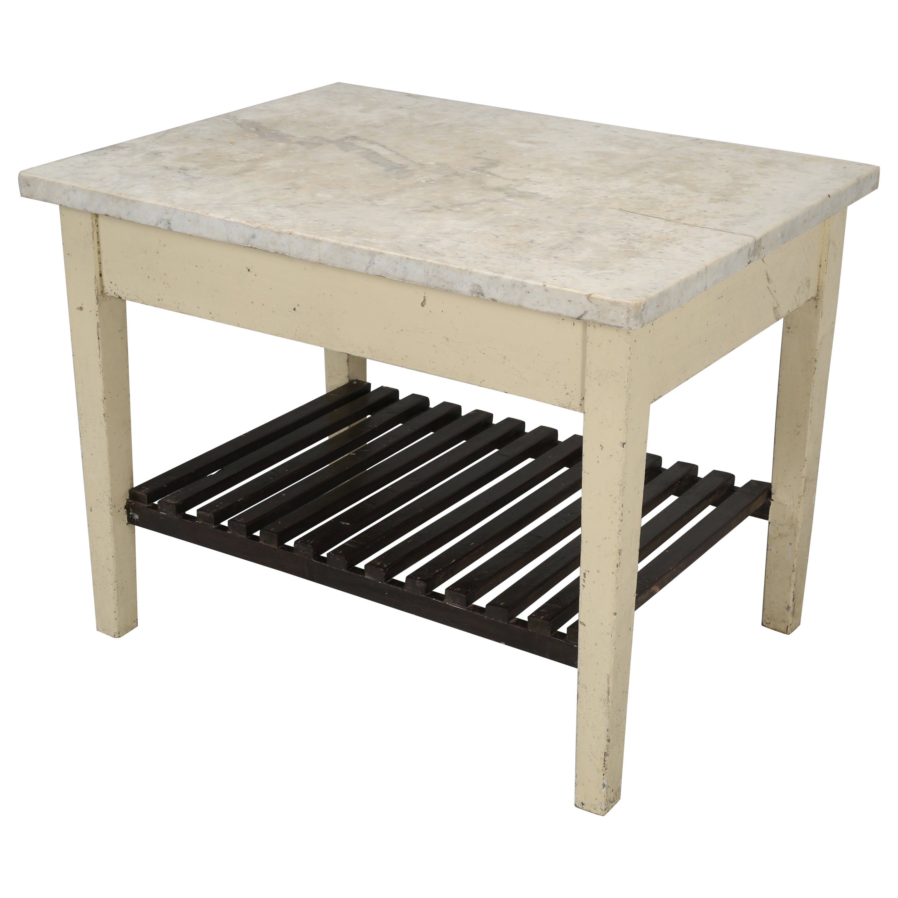 Country English Pastry Shop Potential Kitchen Island, Marble Top All Original