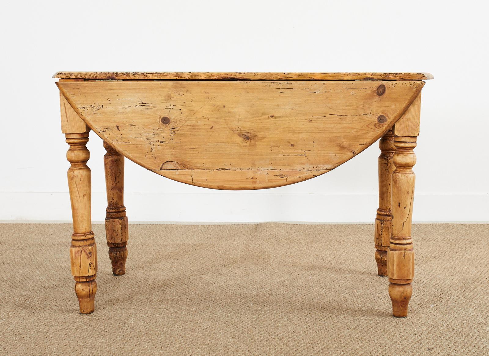 Country English Pine Drop-Leaf Farmhouse Dining Table or Console 12
