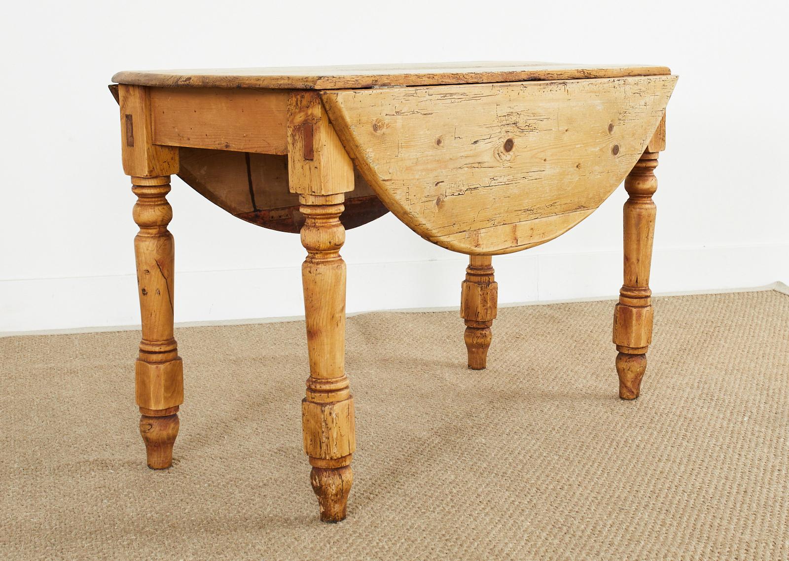 Hand-Crafted Country English Pine Drop-Leaf Farmhouse Dining Table or Console