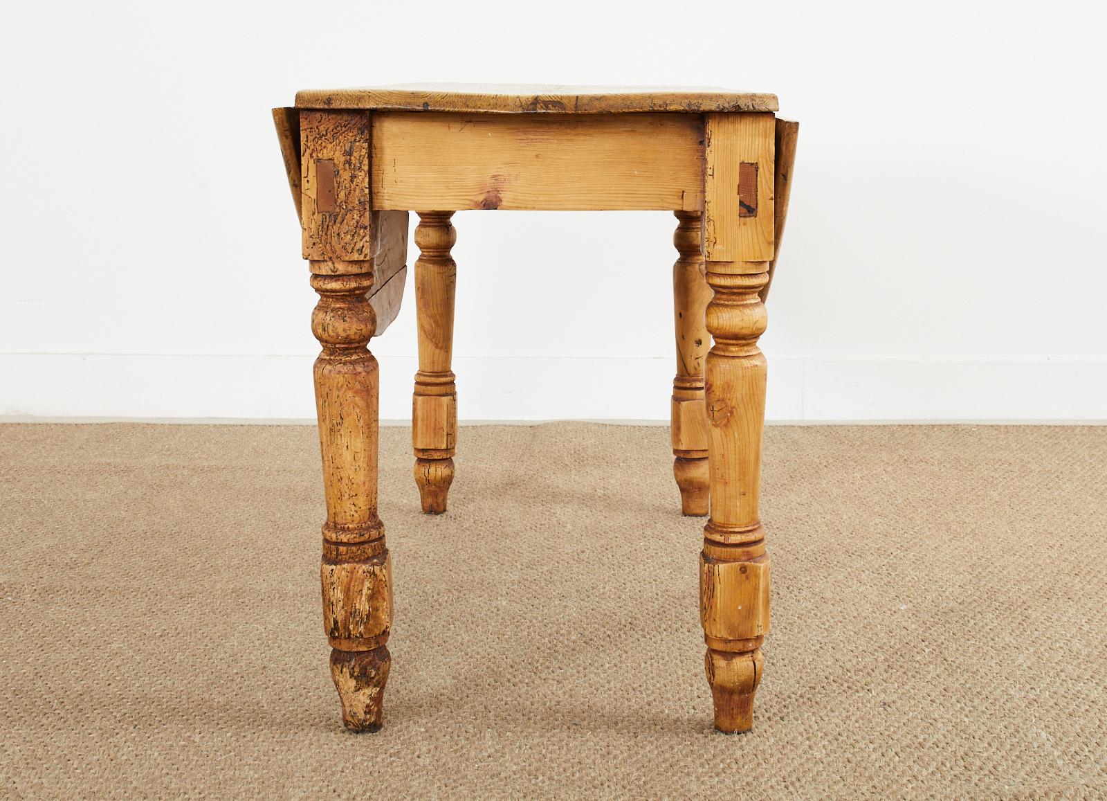 19th Century Country English Pine Drop-Leaf Farmhouse Dining Table or Console