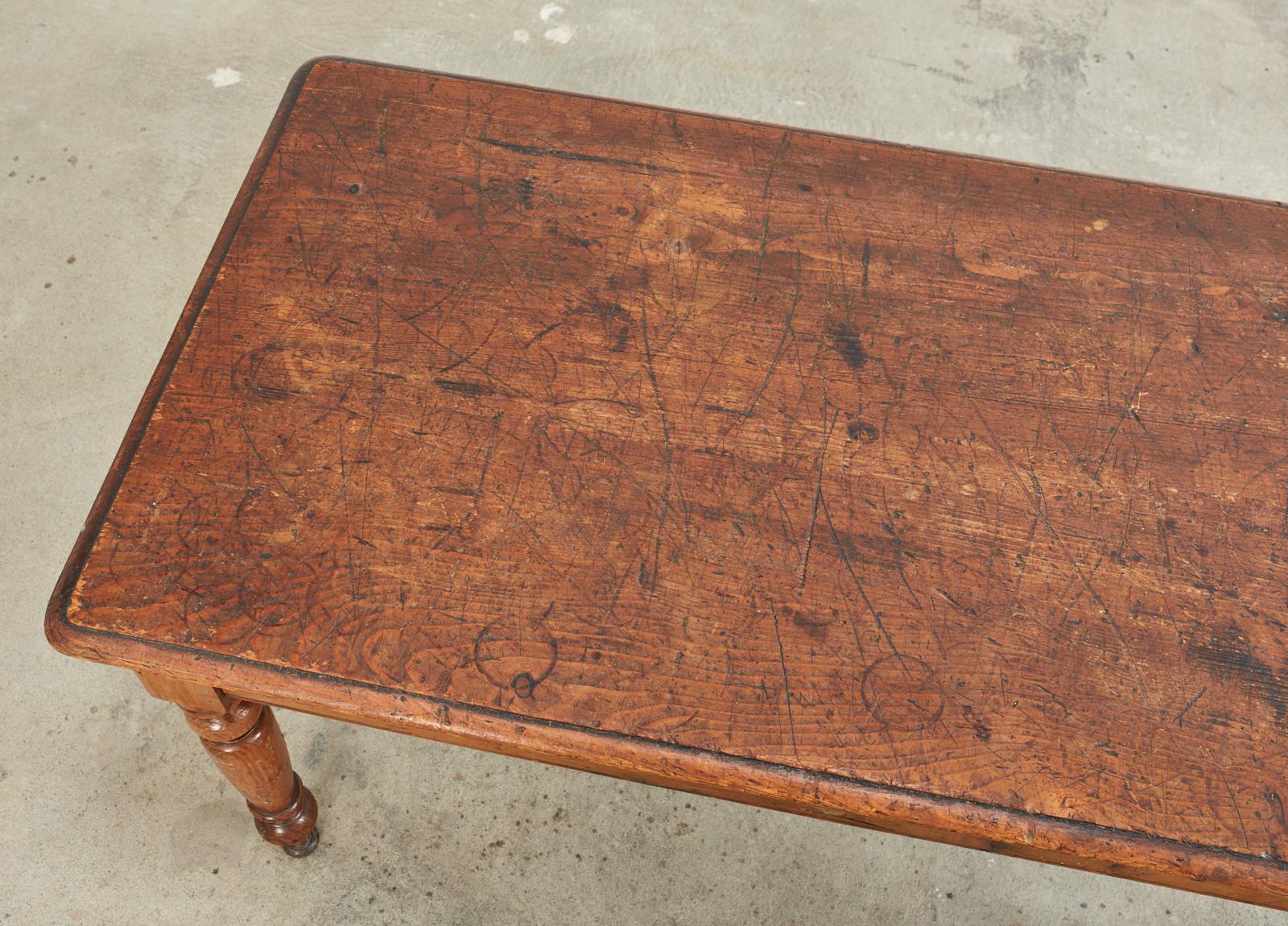 Country English Pine Farmhouse Writing or Dining Table In Distressed Condition In Rio Vista, CA