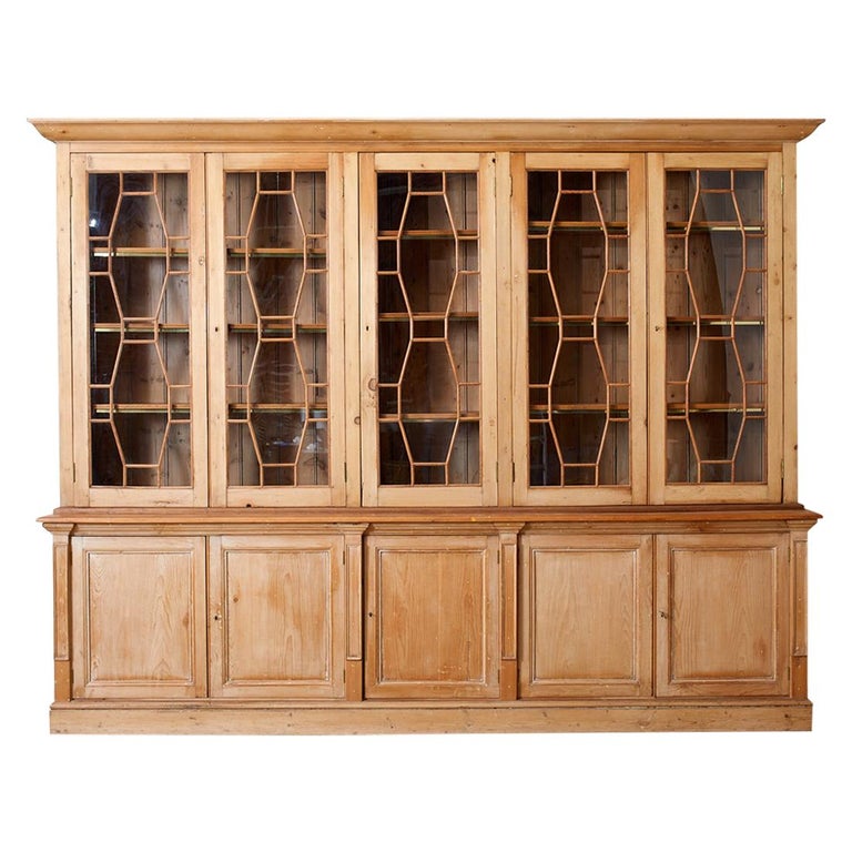 Country English Pine Library Bookcase Cabinet For Sale