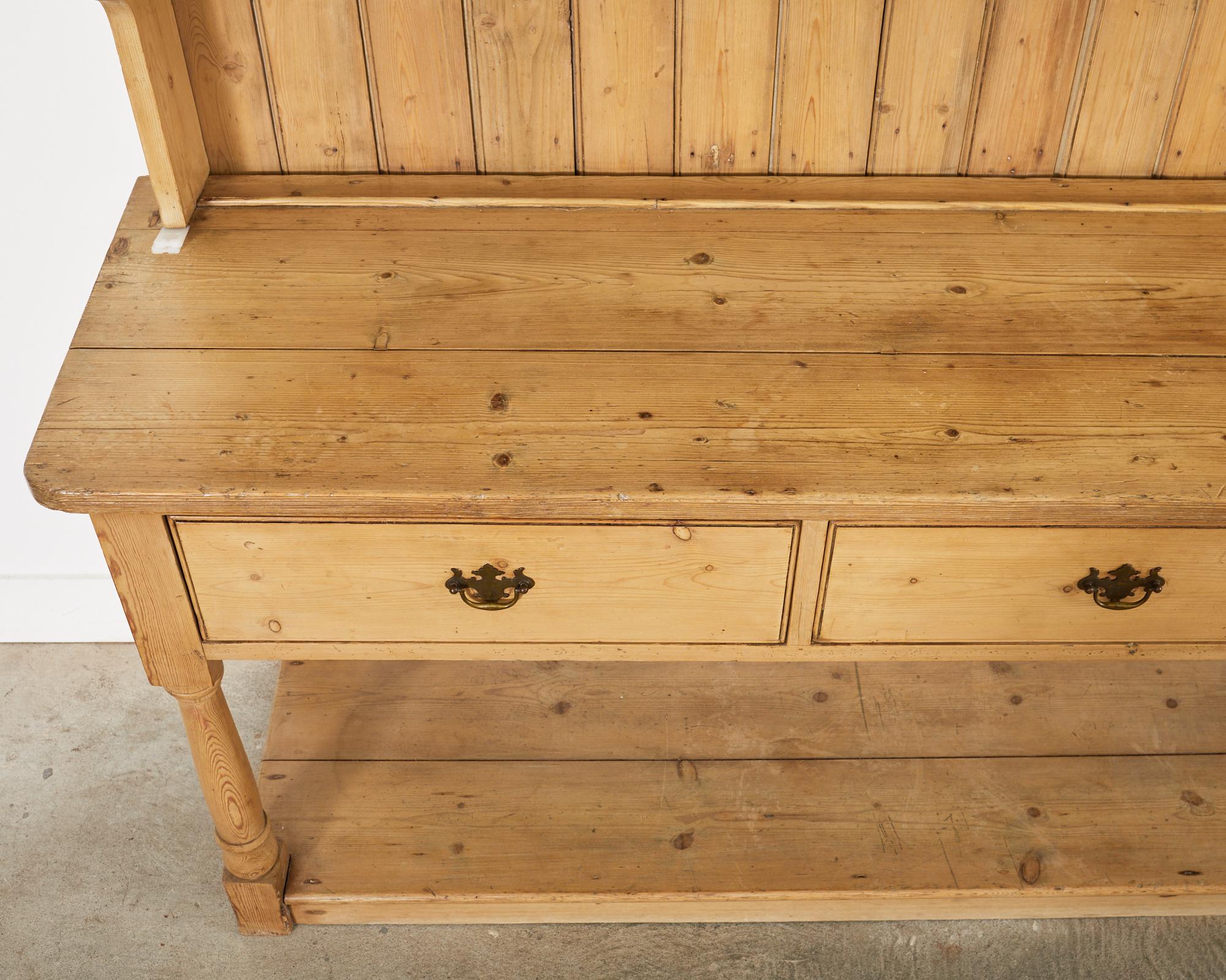 Country English Pine Welsh Cupboard Dresser with Pot Rack 10