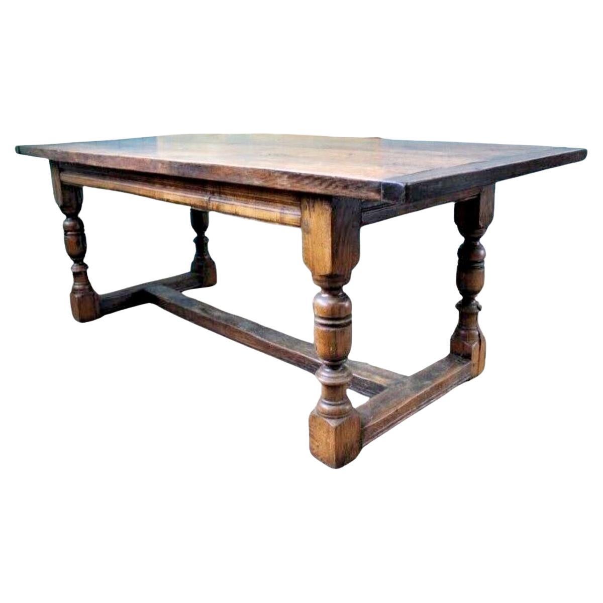 Country English Provincial Oak Farmhouse Dining Table For Sale
