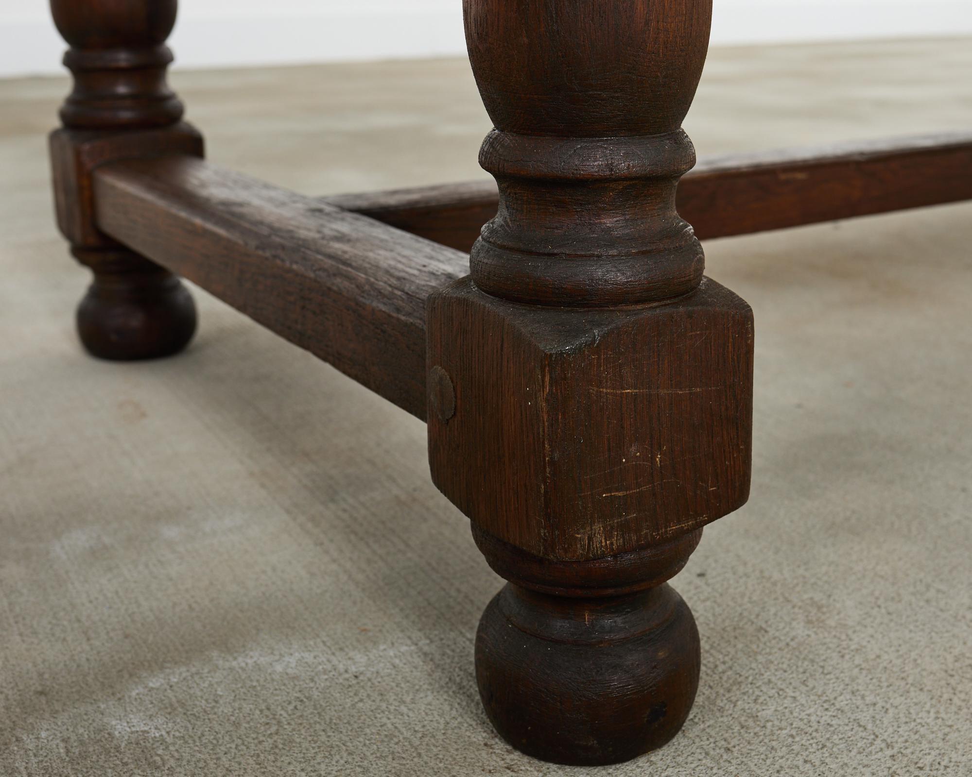 Country English Provincial Oak Farmhouse Trestle Dining Table For Sale 4