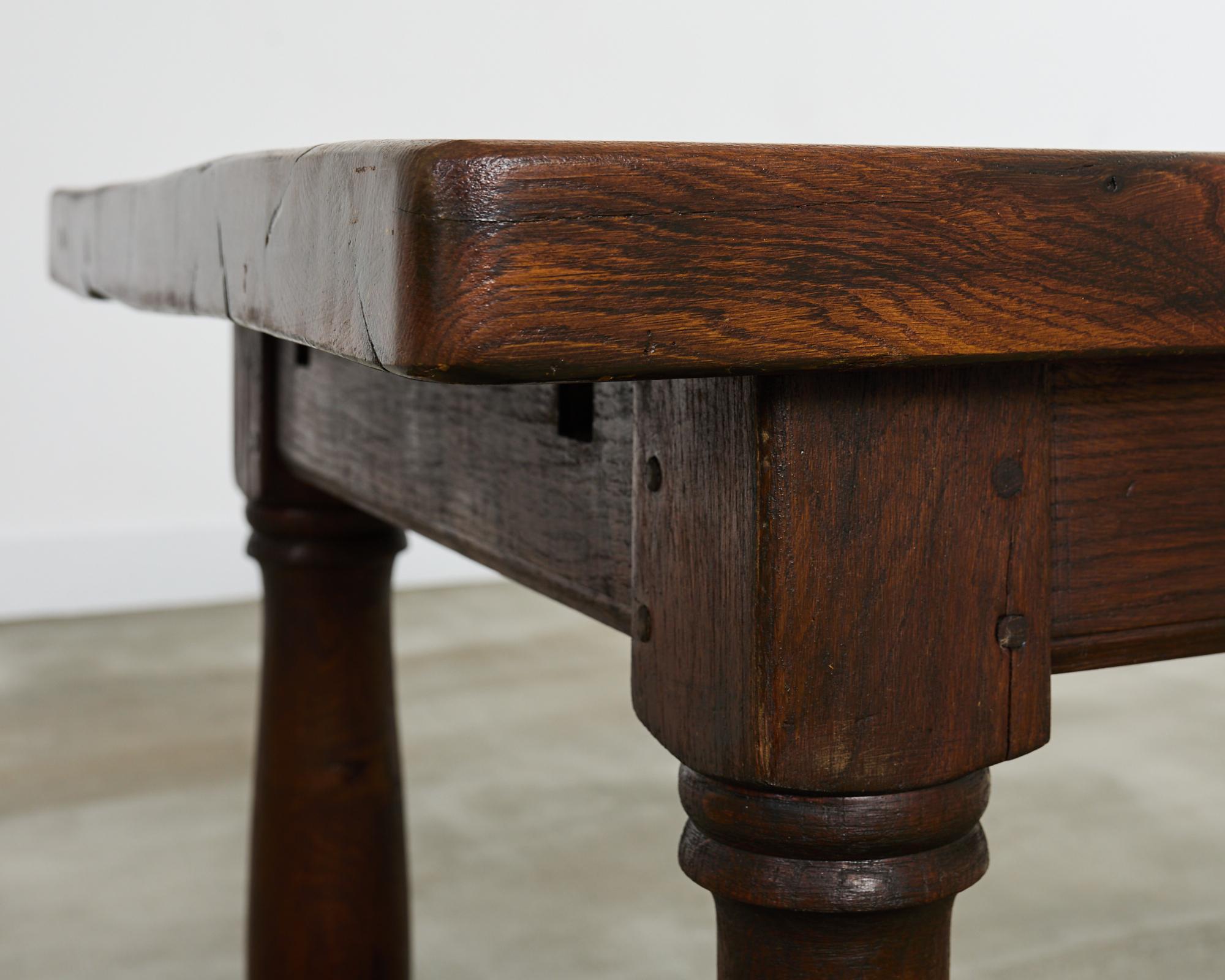 Country English Provincial Oak Farmhouse Trestle Dining Table For Sale 8
