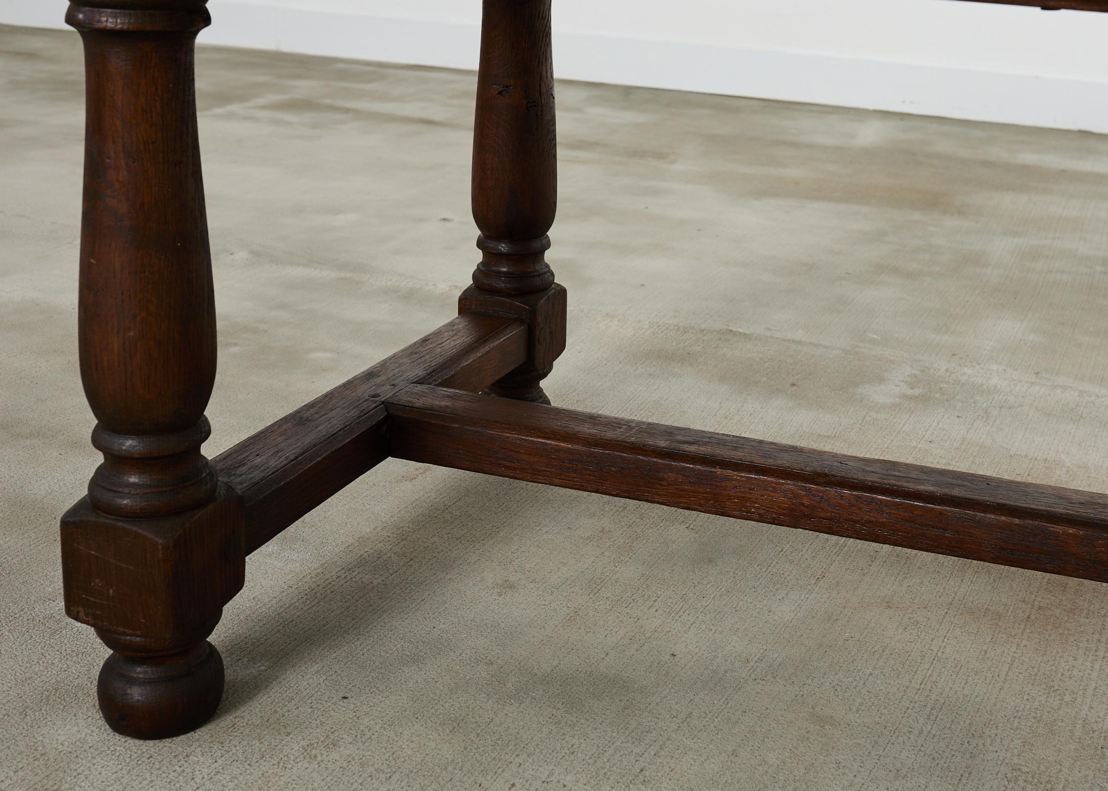 Country English Provincial Oak Farmhouse Trestle Dining Table For Sale 12