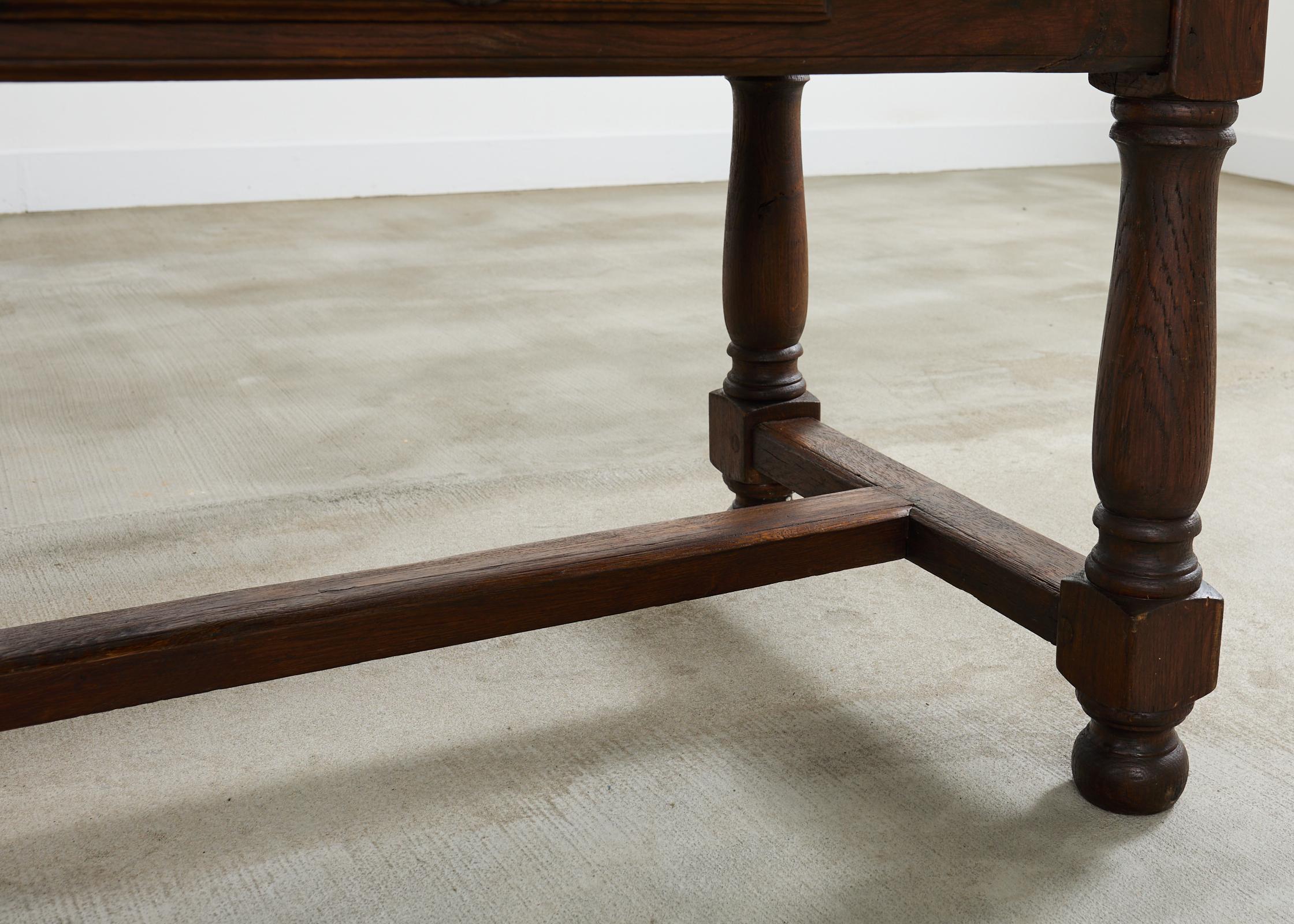 Country English Provincial Oak Farmhouse Trestle Dining Table For Sale 13