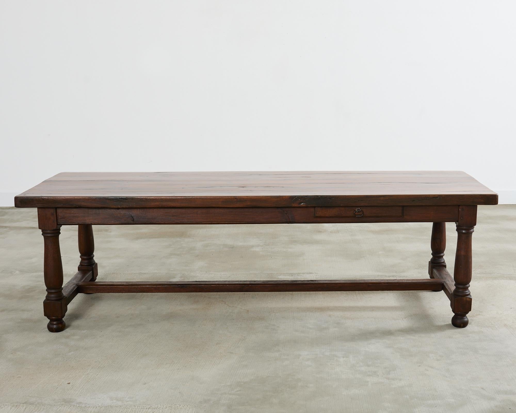 Country English Provincial Oak Farmhouse Trestle Dining Table For Sale 14