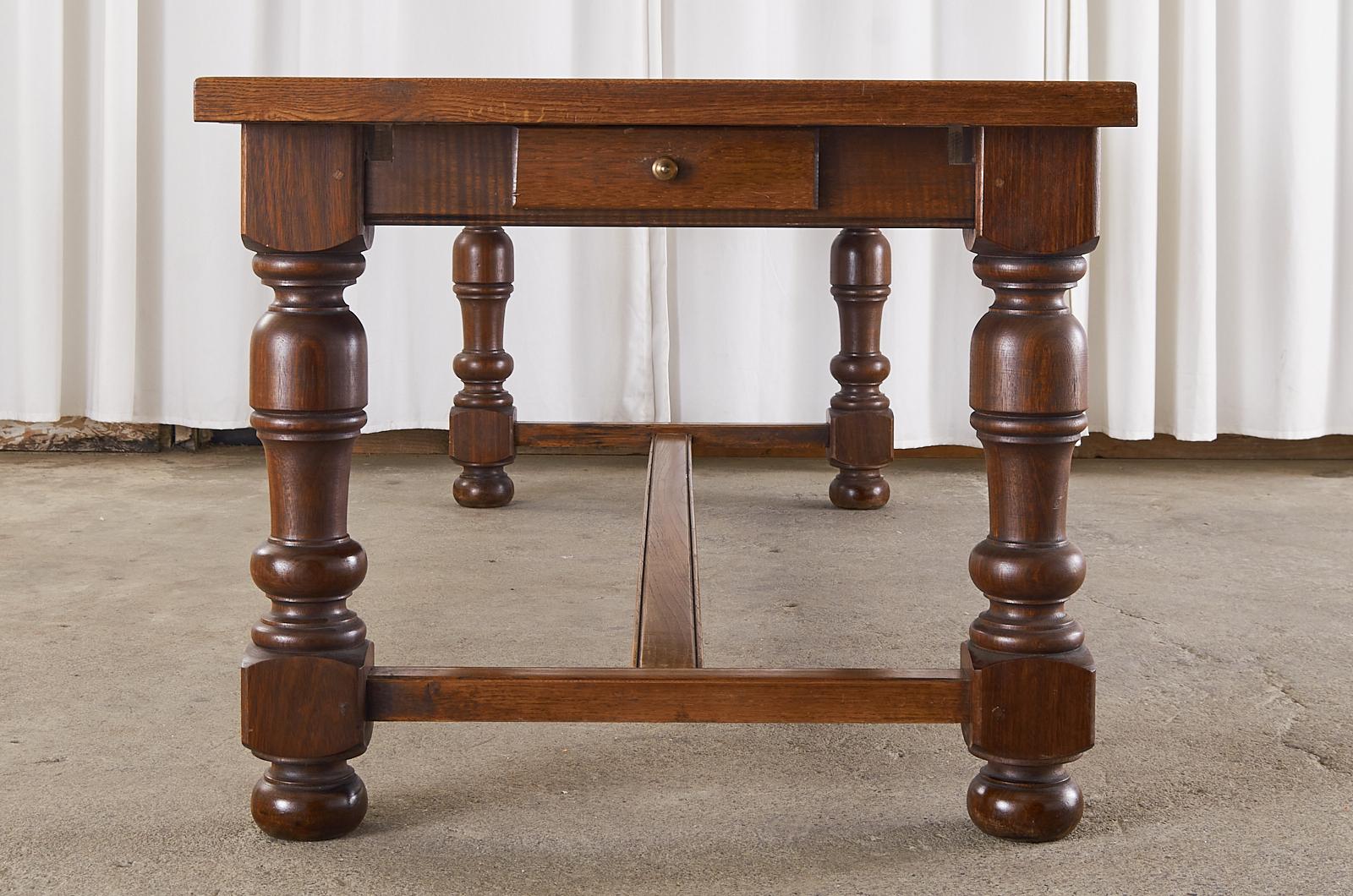 Hand-Crafted Country English Provincial Oak Farmhouse Trestle Dining Table For Sale