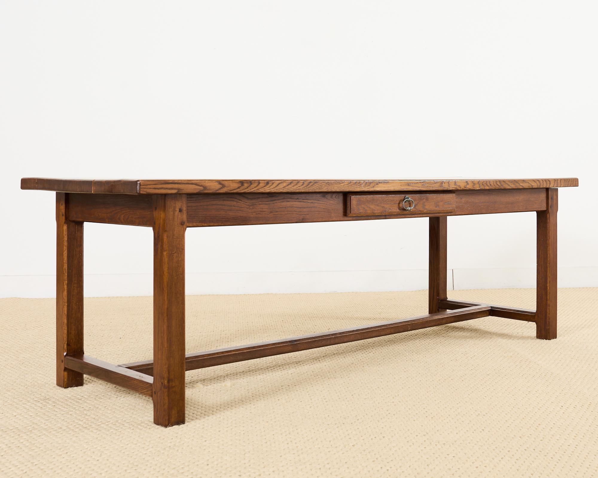 Hand-Crafted Country English Provincial Oak Farmhouse Trestle Dining Table