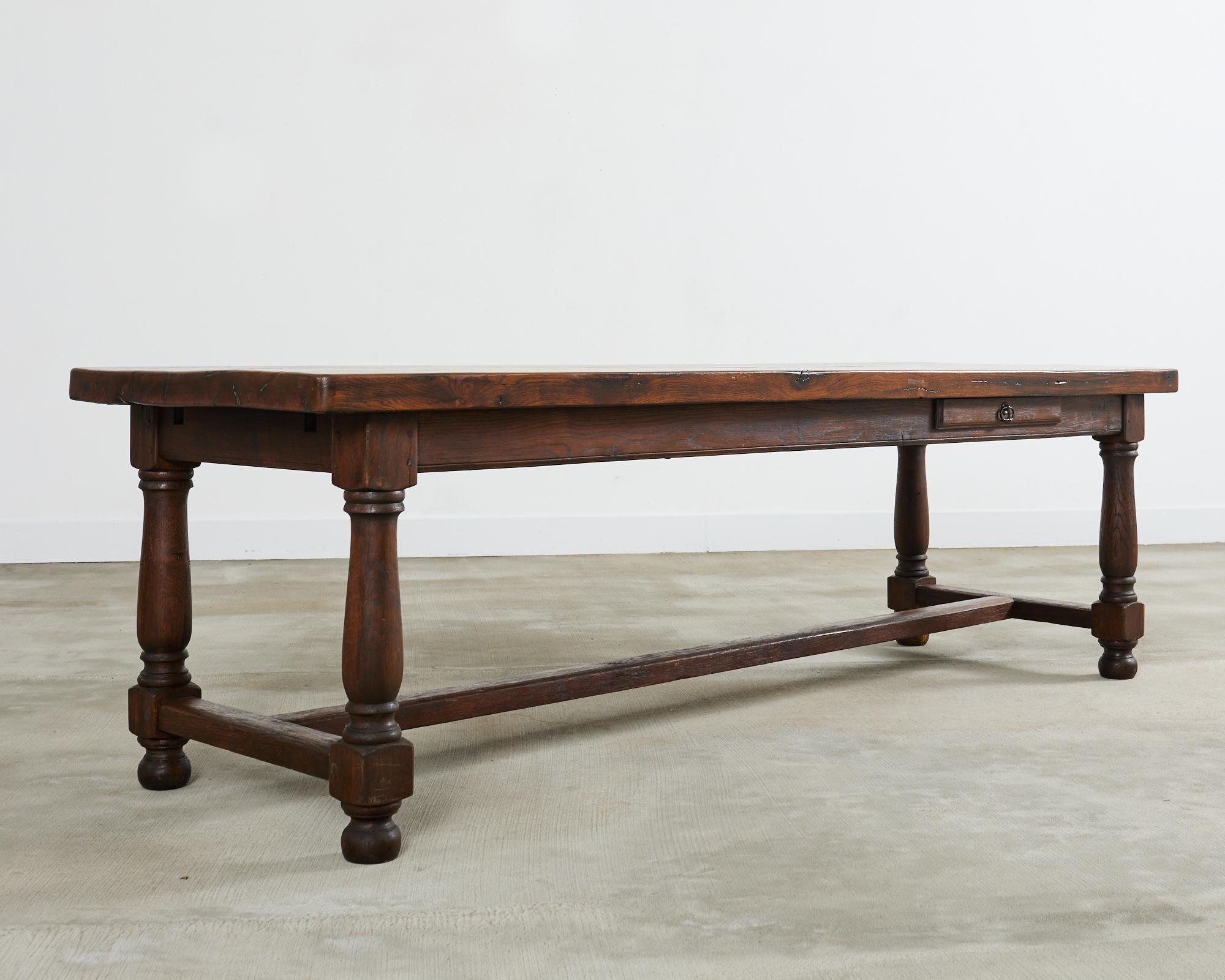 Hand-Crafted Country English Provincial Oak Farmhouse Trestle Dining Table For Sale