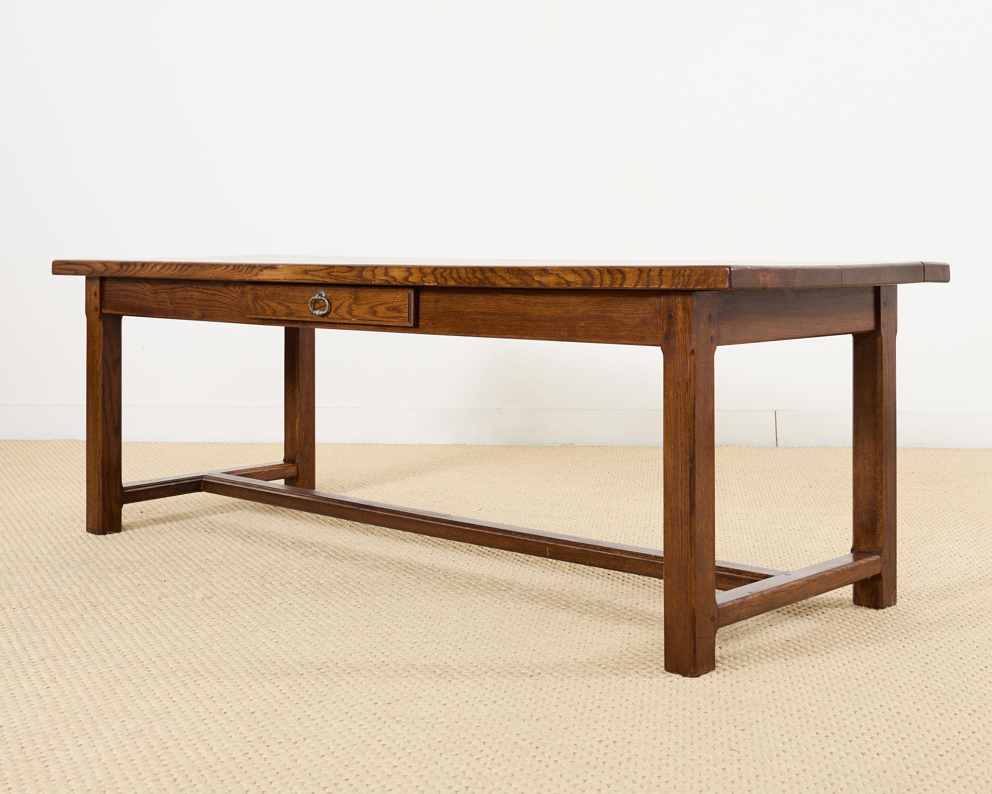 20th Century Country English Provincial Oak Farmhouse Trestle Dining Table