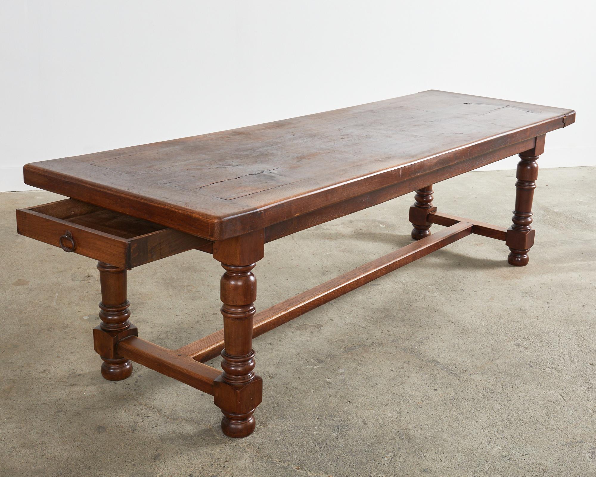 19th Century Country English Provincial Oak Farmhouse Trestle Dining Table