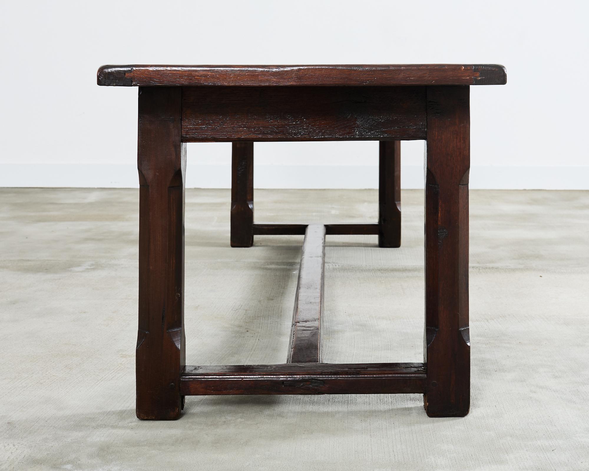 Country English Provincial Oak Farmhouse Trestle Dining Table For Sale