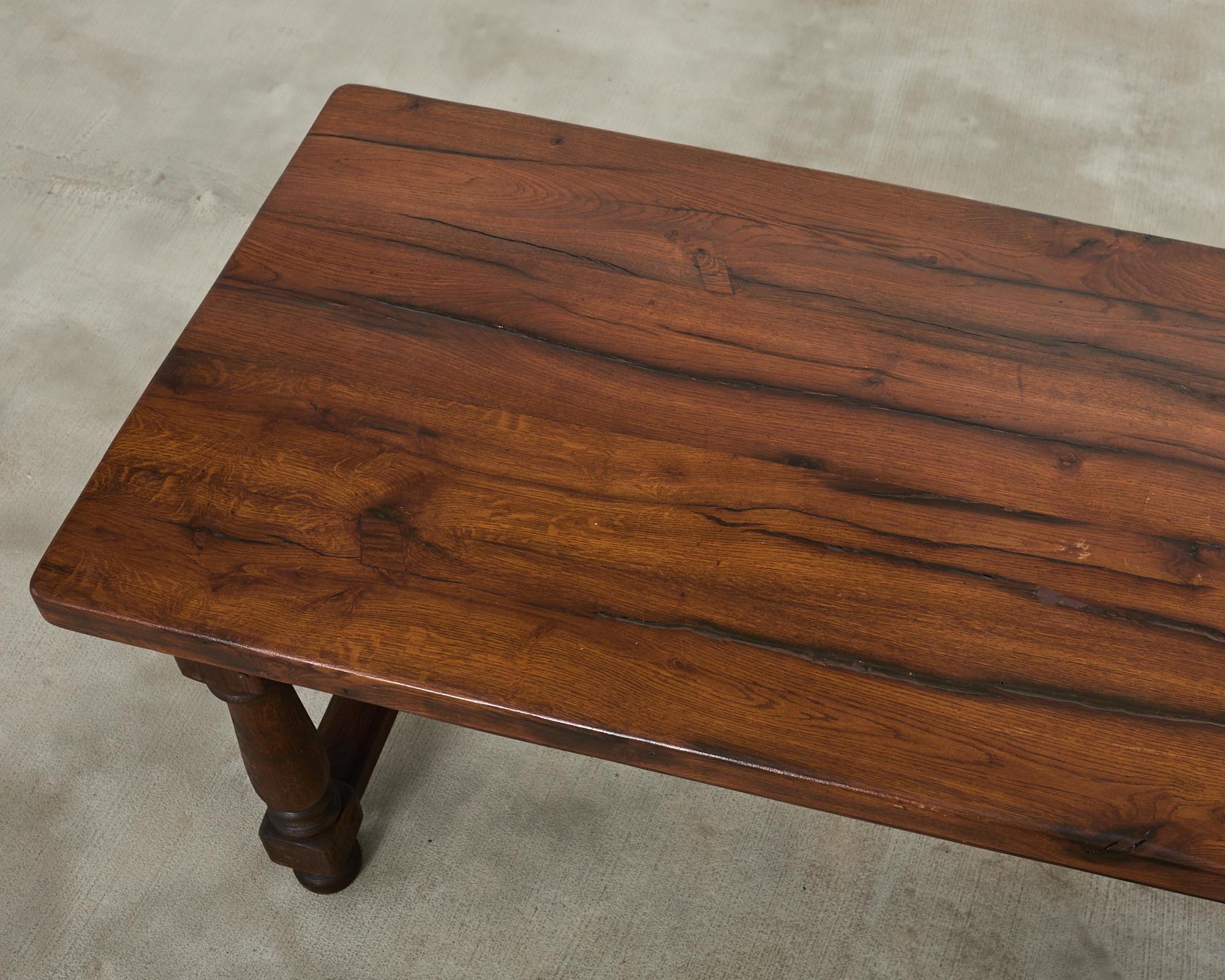 Iron Country English Provincial Oak Farmhouse Trestle Dining Table For Sale