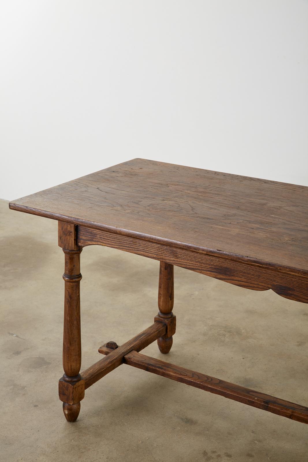 20th Century Country English Provincial Oak Farmhouse Trestle Dining Table