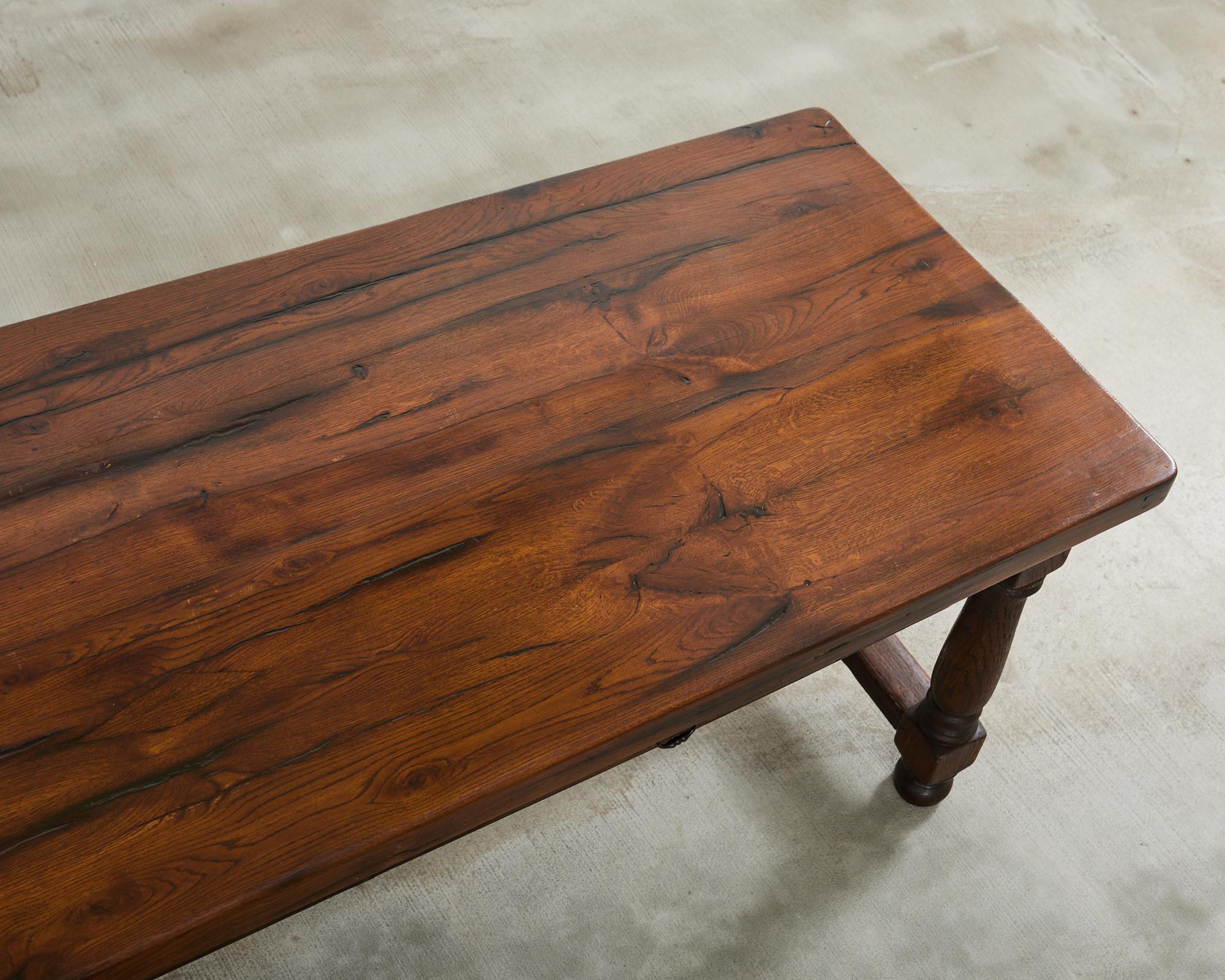 Country English Provincial Oak Farmhouse Trestle Dining Table For Sale 1