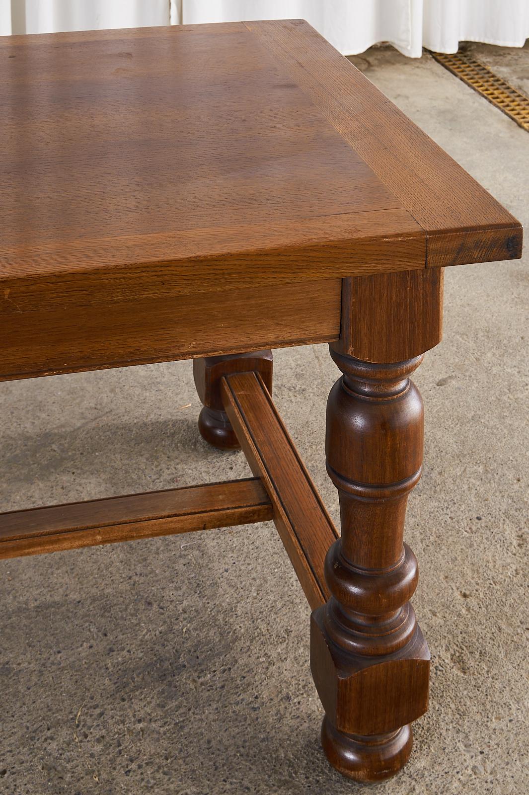 Country English Provincial Oak Farmhouse Trestle Dining Table For Sale 2