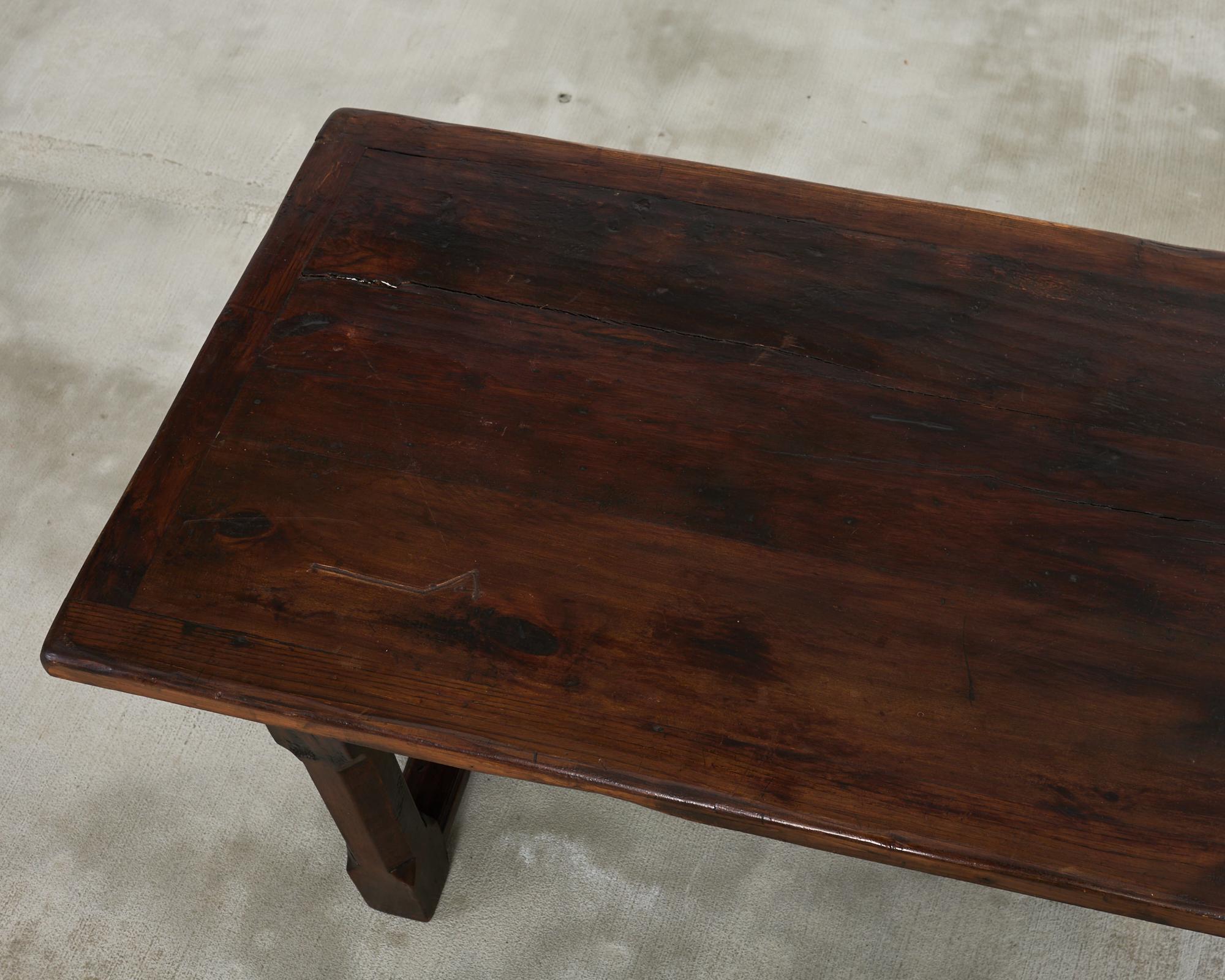 Country English Provincial Oak Farmhouse Trestle Dining Table For Sale