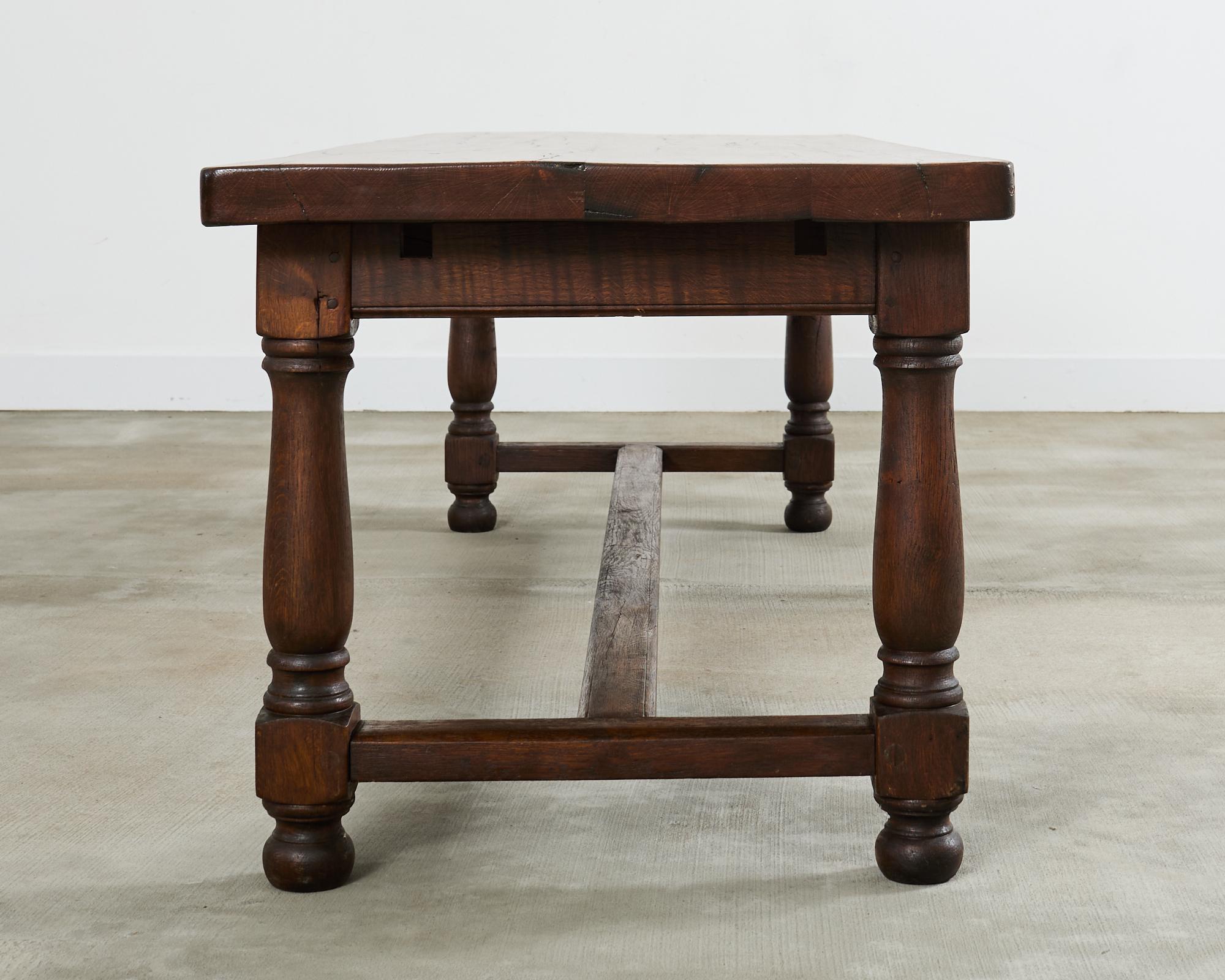 Country English Provincial Oak Farmhouse Trestle Dining Table For Sale 2