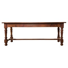 Used Country English Provincial Oak Farmhouse Trestle Dining Table