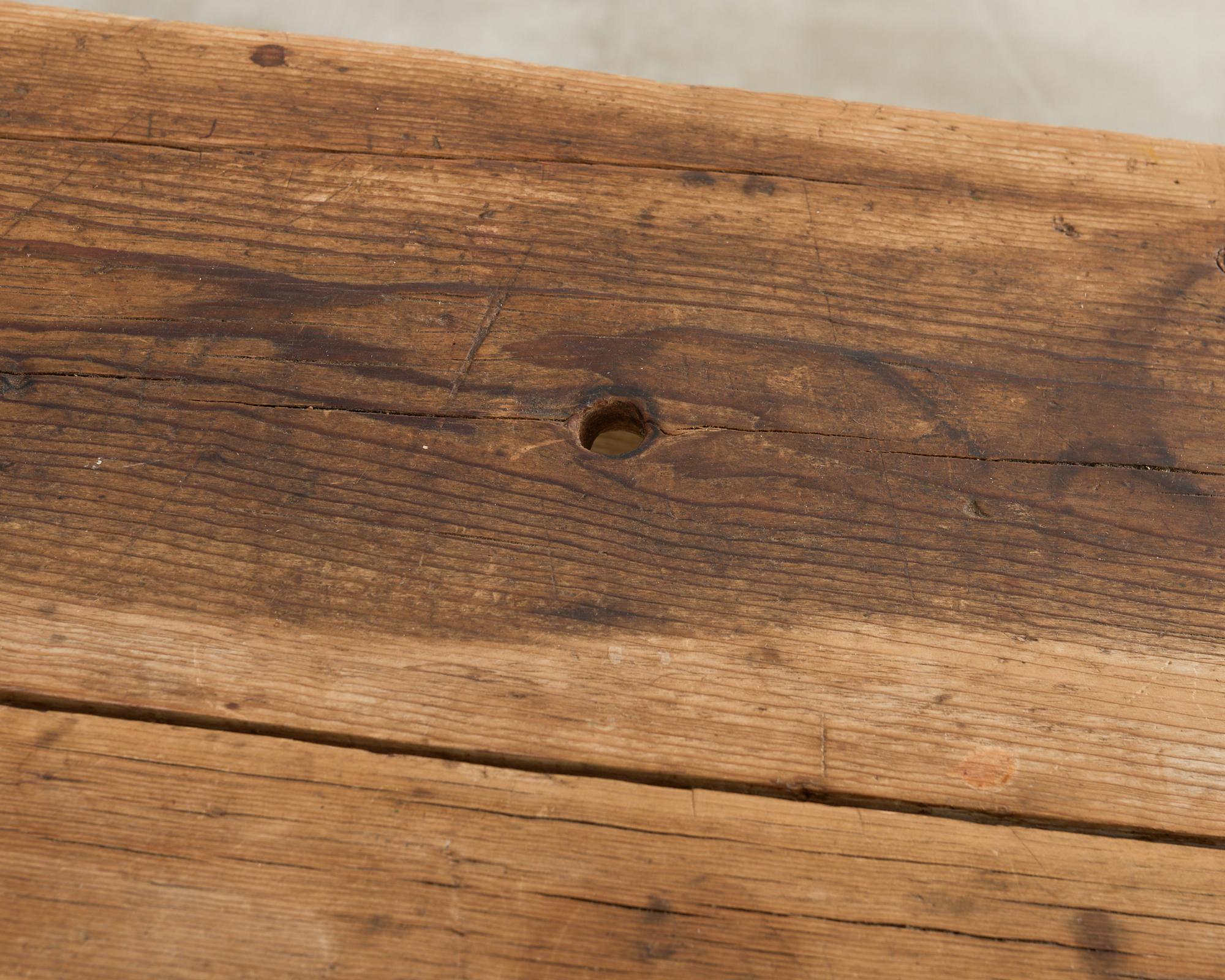 Country English Provincial Oak Pine Farmhouse Dining Table For Sale 7