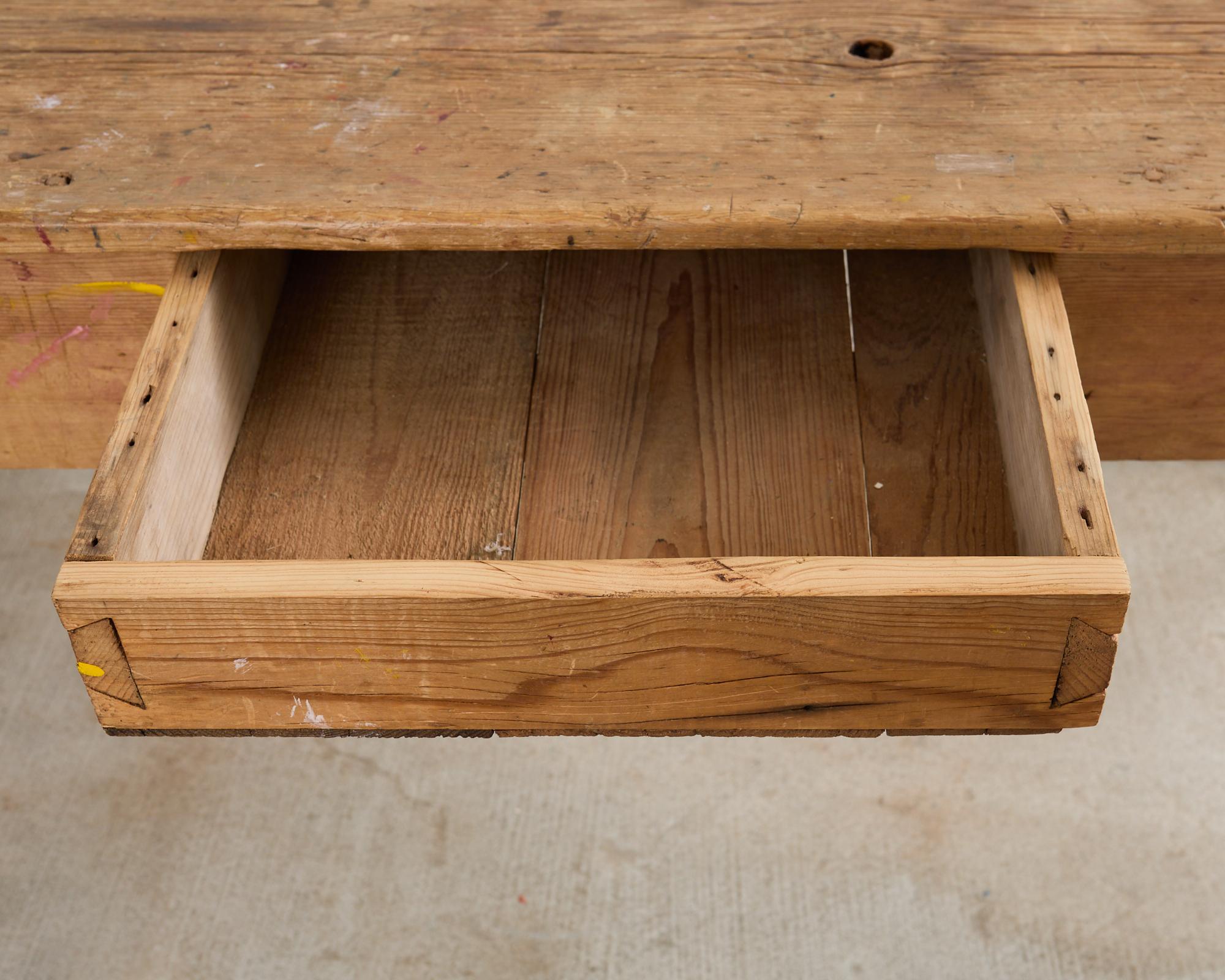 Country English Provincial Oak Pine Farmhouse Dining Table For Sale 9