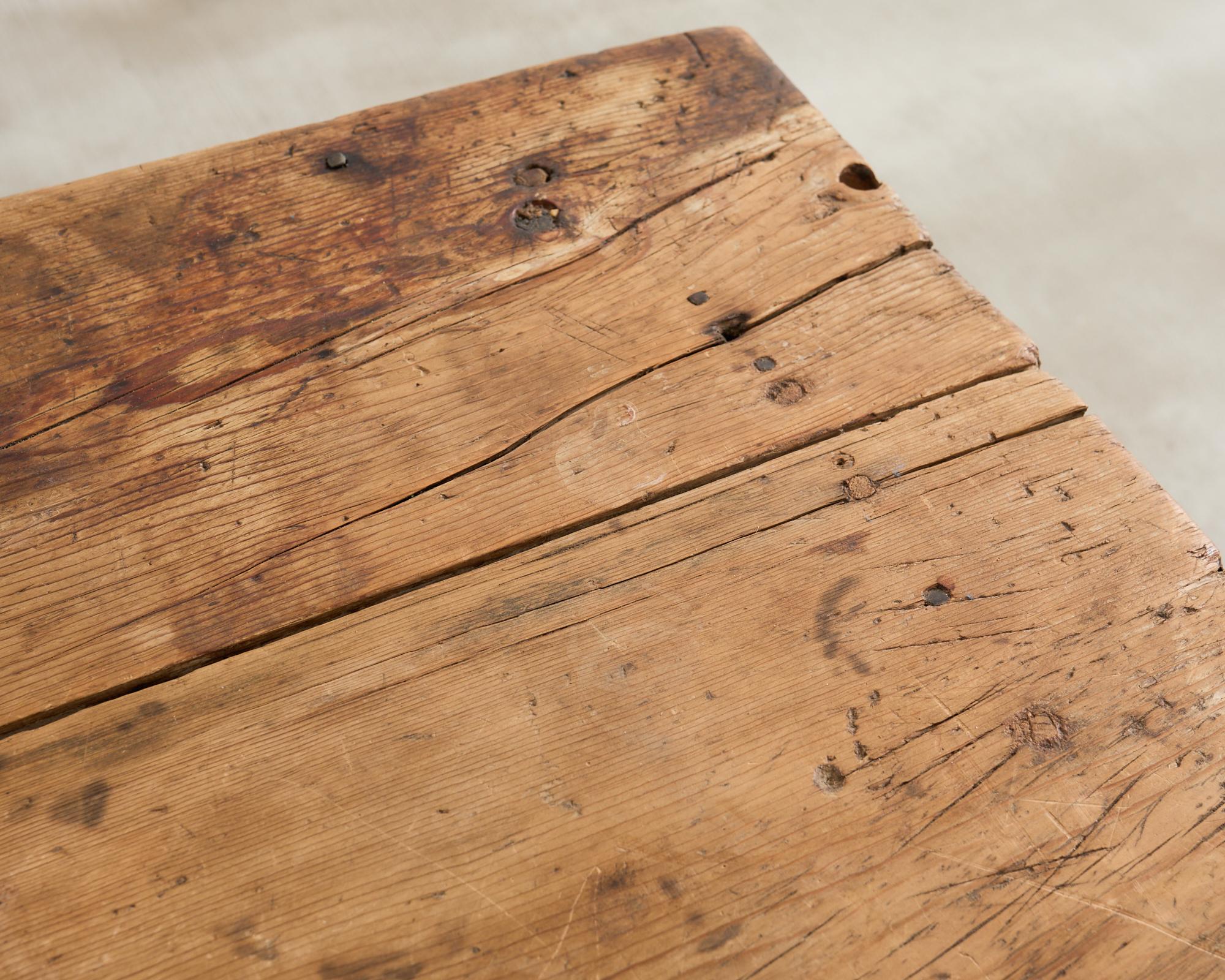 Country English Provincial Oak Pine Farmhouse Dining Table For Sale 10