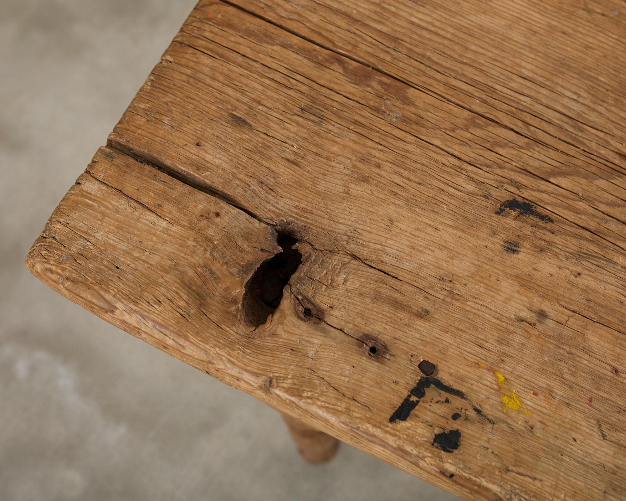 Country English Provincial Oak Pine Farmhouse Dining Table For Sale 12