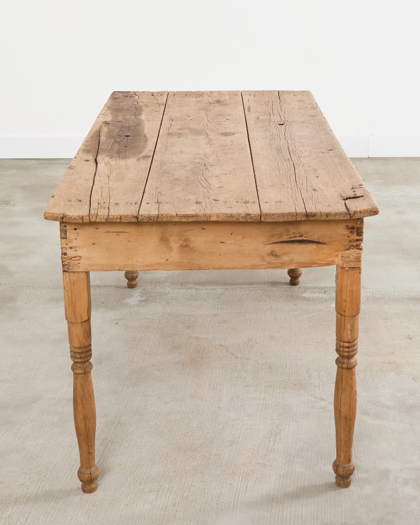Country English Provincial Oak Pine Farmhouse Dining Table For Sale 15