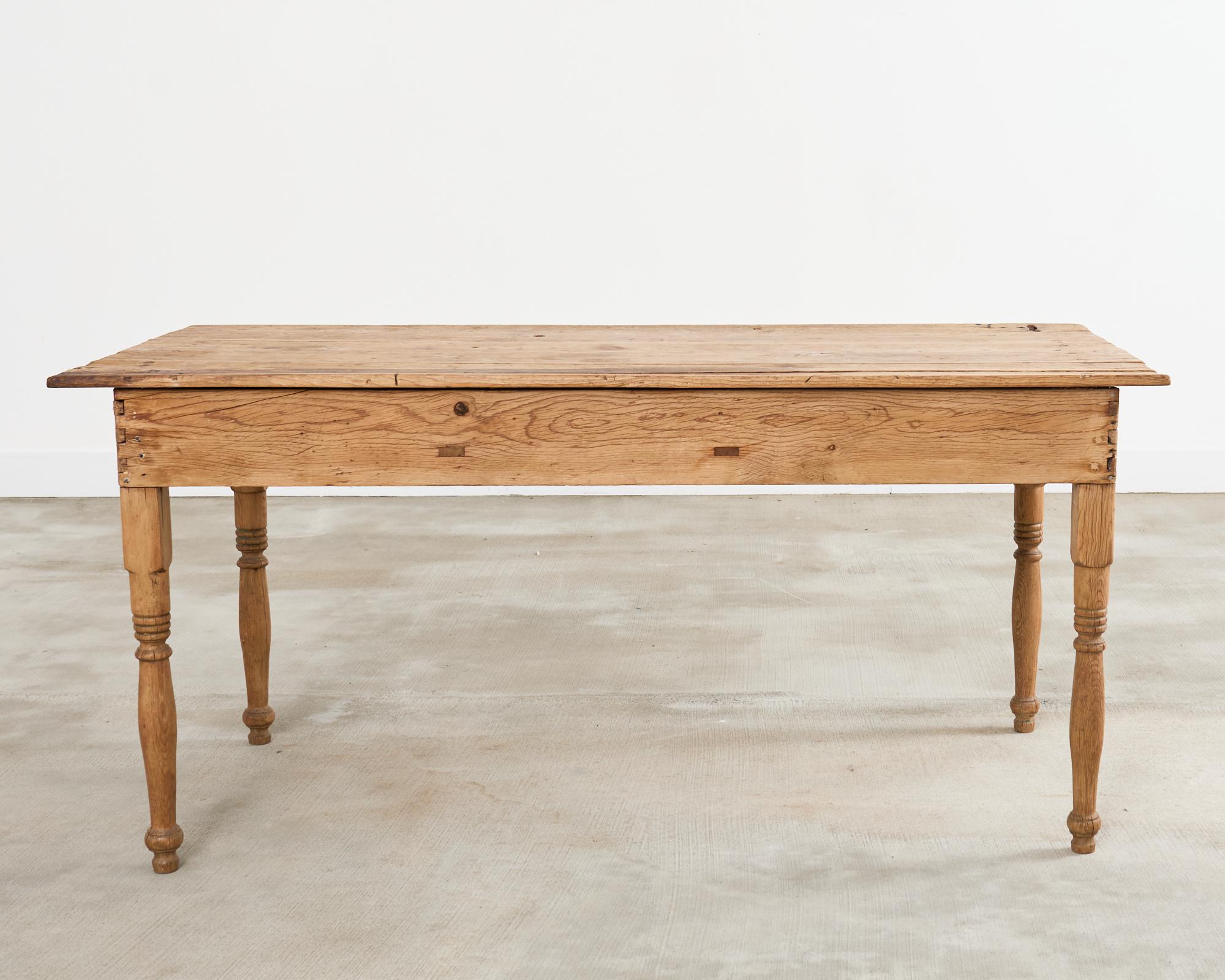 Country English Provincial Oak Pine Farmhouse Dining Table For Sale 16