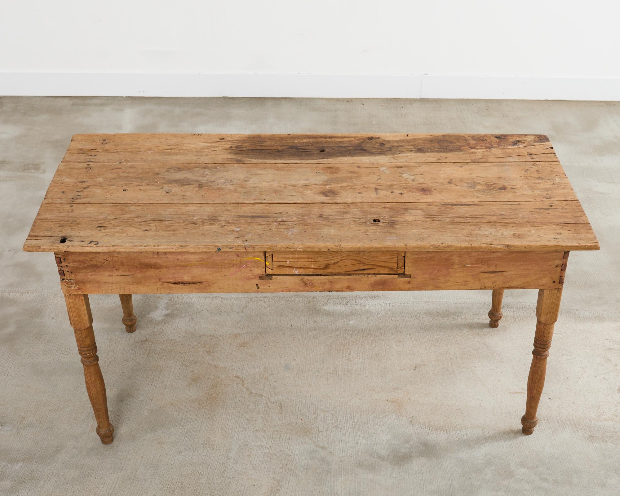 Country English Provincial Oak Pine Farmhouse Dining Table For Sale 2