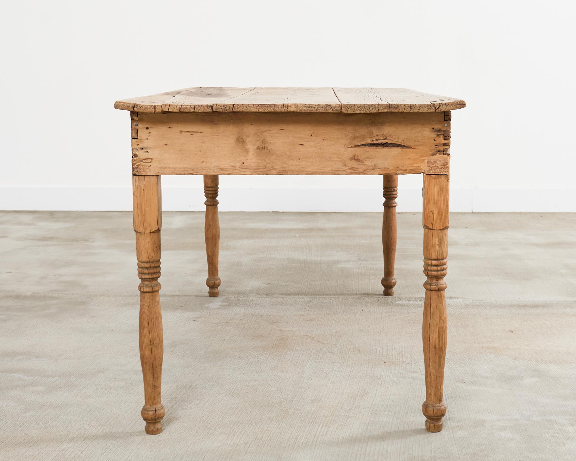Country English Provincial Oak Pine Farmhouse Dining Table For Sale 3