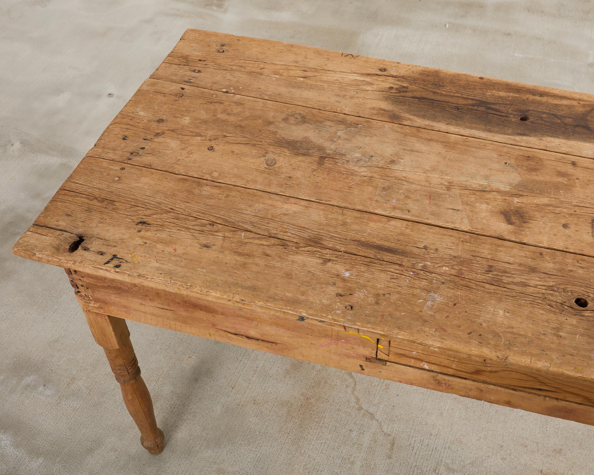 Country English Provincial Oak Pine Farmhouse Dining Table For Sale 4